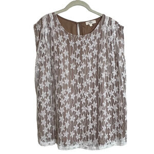 Entro Womens Lace Sleeveless Pullover Blouse Large Beige White Fairycore